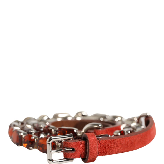 Dolce & Gabbana Red Velvet Crystals Chain Embellished Belt