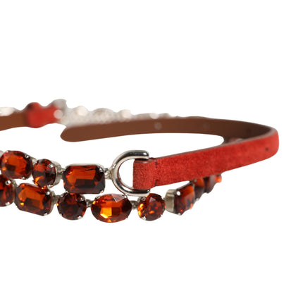 Dolce & Gabbana Red Velvet Crystals Chain Embellished Belt