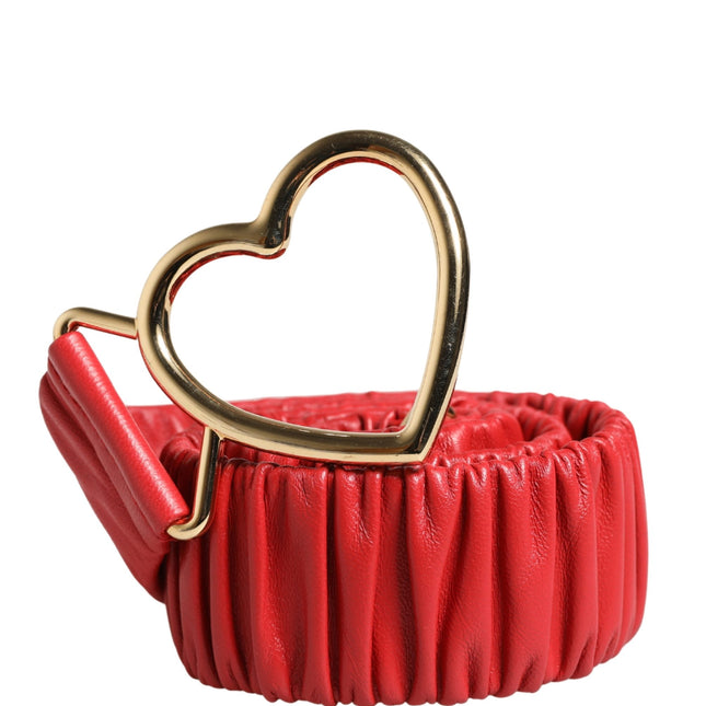 Dolce & Gabbana Red Leather Gold Heart Metal Buckle Belt