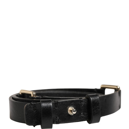 GF Ferre Black Leather Thin Gold Metal Brass Buckle Waist Belt
