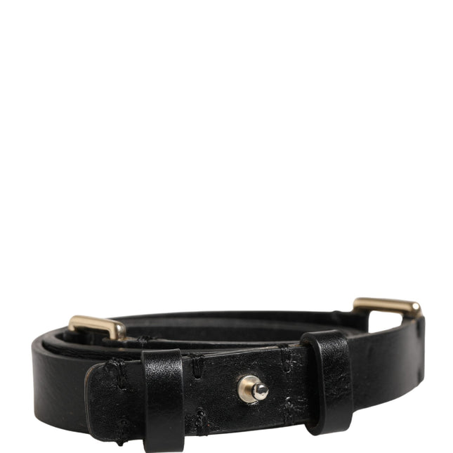 GF Ferre Black Leather Thin Gold Metal Brass Buckle Waist Belt