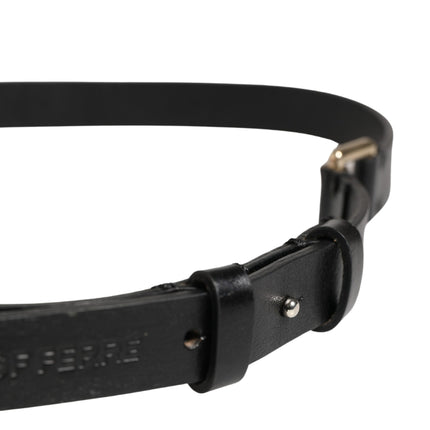 GF Ferre Black Leather Thin Gold Metal Brass Buckle Waist Belt