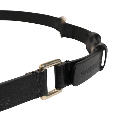 GF Ferre Black Leather Thin Gold Metal Brass Buckle Waist Belt