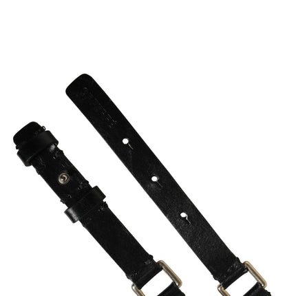 GF Ferre Black Leather Thin Gold Metal Brass Buckle Waist Belt