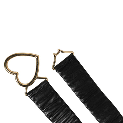 Dolce & Gabbana Black Leather Gold Heart Metal Buckle Belt