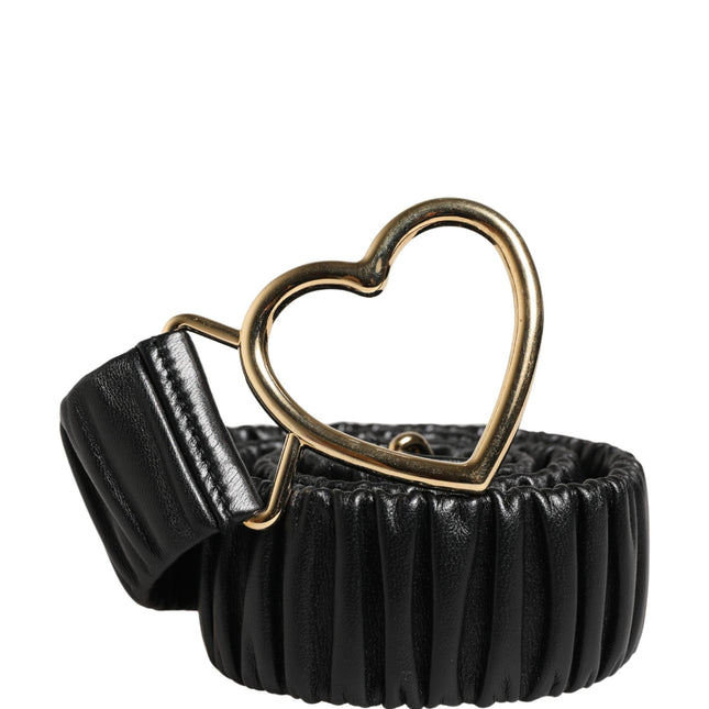 Dolce & Gabbana Black Leather Gold Heart Metal Buckle Belt
