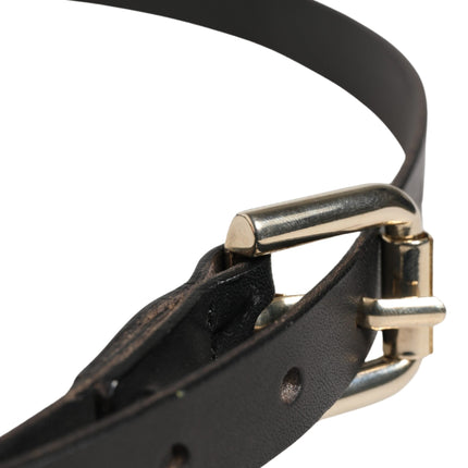 GF Ferre Black Leather Slim Gold Tone Buckle Waist Men Belt