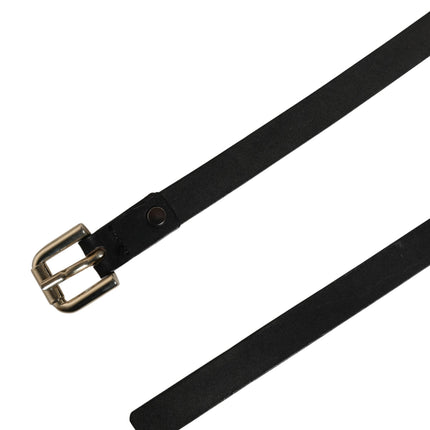 GF Ferre Black Leather Slim Gold Tone Buckle Waist Men Belt