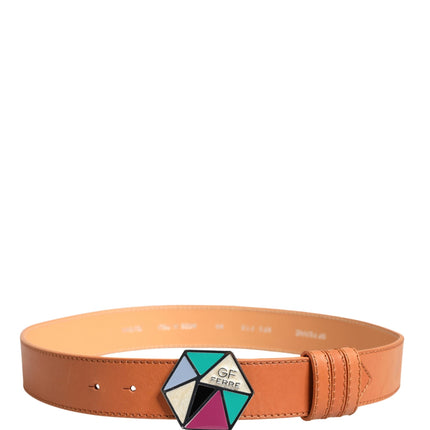GF Ferre Orange Leather Hexagon Metal Buckle Waist Women Belt