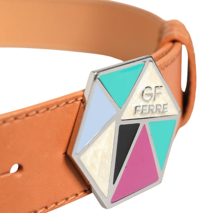 GF Ferre Orange Leather Hexagon Metal Buckle Waist Women Belt