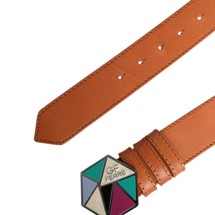 GF Ferre Orange Leather Hexagon Metal Buckle Waist Women Belt
