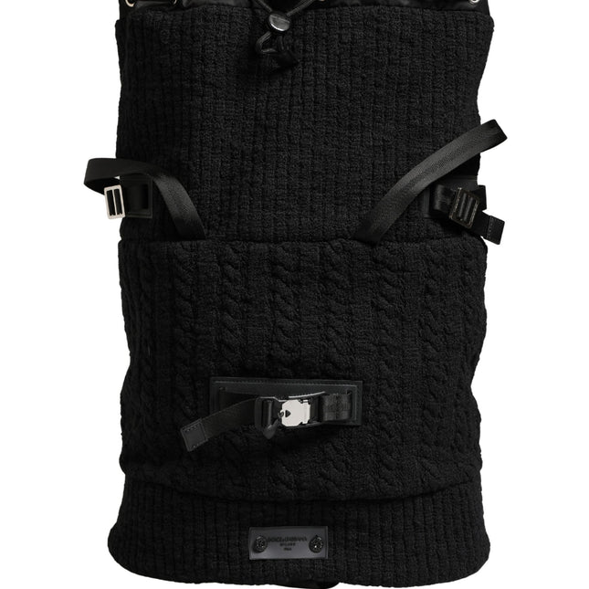 Dolce & Gabbana Black Tricot Wool Blend Duffel Backpack Travel Borse Bag
