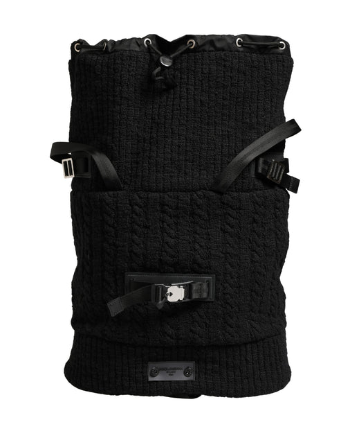 Dolce & Gabbana Black Tricot Wool Blend Duffel Backpack Travel Borse Bag