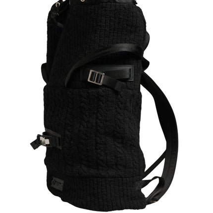Dolce & Gabbana Black Tricot Wool Blend Duffel Backpack Travel Borse Bag