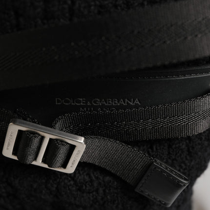 Dolce & Gabbana Black Tricot Wool Blend Duffel Backpack Travel Borse Bag