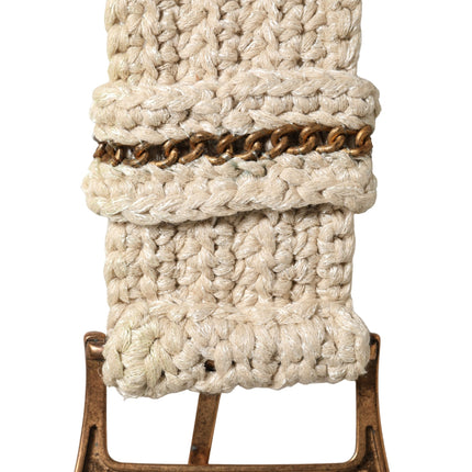 Ermanno Scervino Beige Woven Vintage Metal Buckle Waist Belt