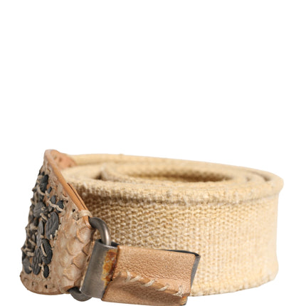 Ermanno Scervino Beige Canvas Embellished Metal Buckle Belt