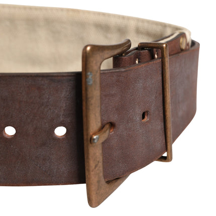 Ermanno Scervino Beige Brown Leather Canvas Metal Buckle Belt