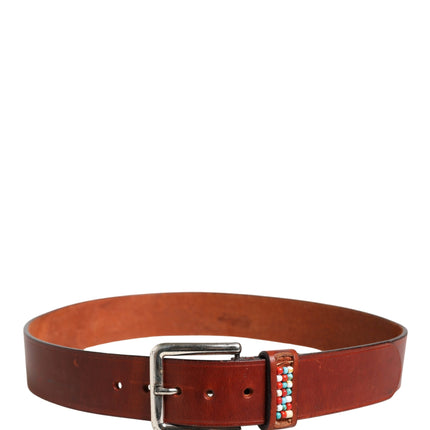 GF Ferre Bordeaux Wide Leather Waist Gold Silver Buckle Belt
