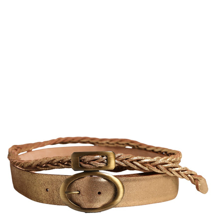 Ermanno Scervino Brown Leather Braided Metal Buckle Belt
