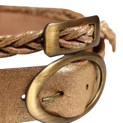 Ermanno Scervino Brown Leather Braided Metal Buckle Belt