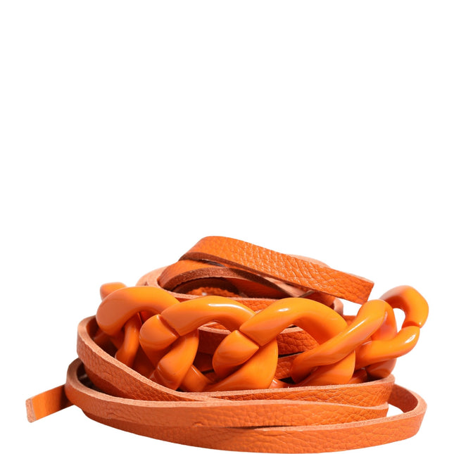 Scervino Street Orange Leather Chain Waist Metal Buckle Belt