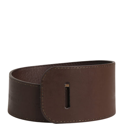 GF Ferre Brown Genuine Leather Logo Wide Waist Women Belt