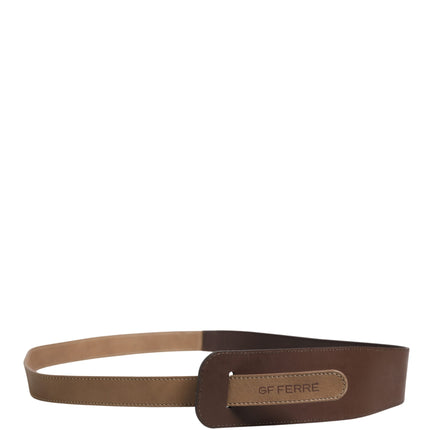 GF Ferre Brown Genuine Leather Logo Wide Waist Women Belt