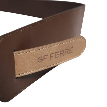 GF Ferre Brown Genuine Leather Logo Wide Waist Women Belt