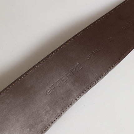 GF Ferre Brown Genuine Leather Logo Wide Waist Women Belt