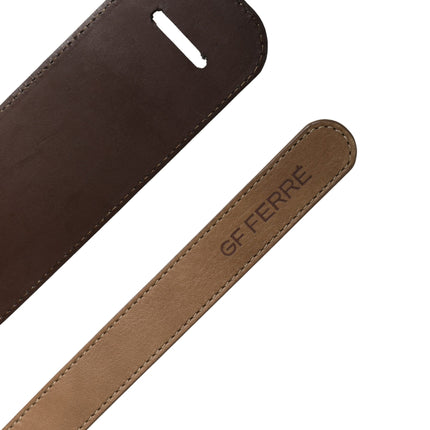 GF Ferre Brown Genuine Leather Logo Wide Waist Women Belt