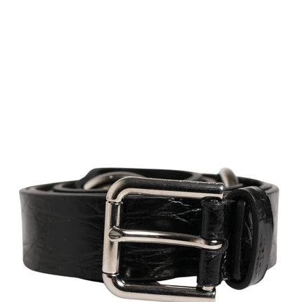 Dolce & Gabbana Black Exotic Leather Silver Metal Buckle Belt