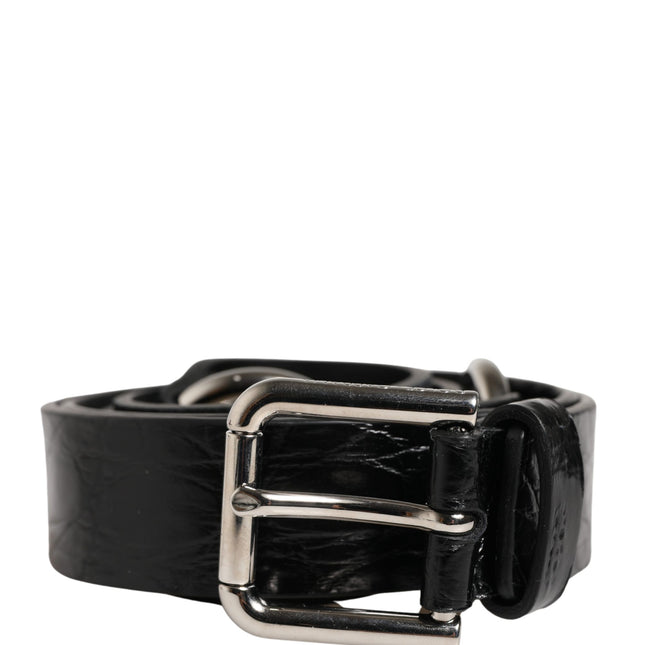 Dolce & Gabbana Black Exotic Leather Silver Metal Buckle Belt