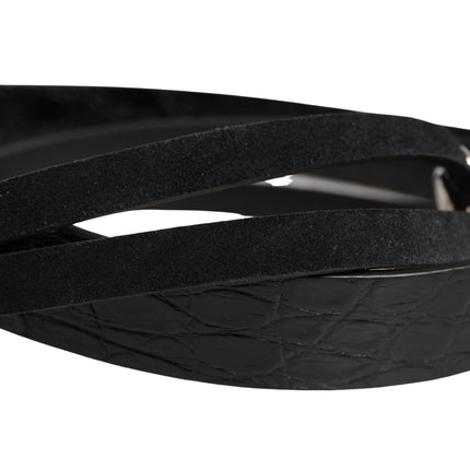 Dolce & Gabbana Black Exotic Leather Silver Metal Buckle Belt