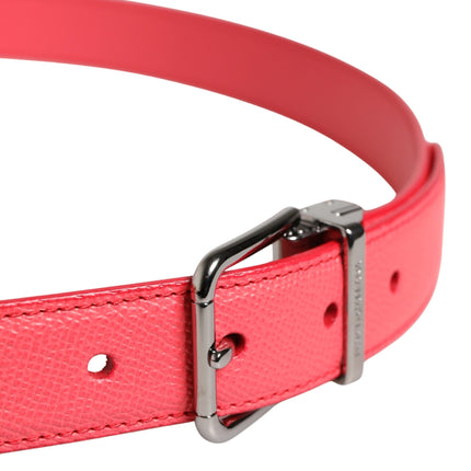 Dolce & Gabbana Pink Calf Leather Silver Metal Buckle Belt