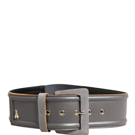 Patrizia Pepe Gray Genuine Leather Square Silver Metal Buckle Belt