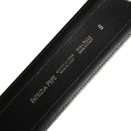Patrizia Pepe Gray Genuine Leather Square Silver Metal Buckle Belt