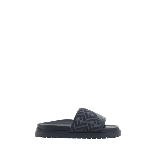 Fendi Gray Fabric Flat Sandals