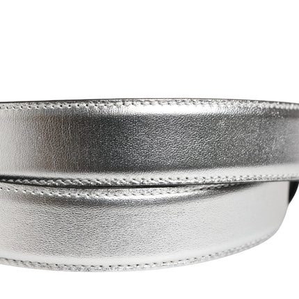 Moschino Couture Silver Leather Logo Metal Buckle Waist Belt