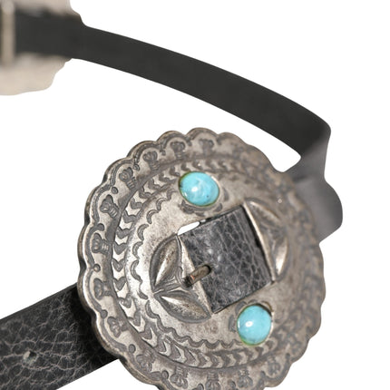 Cavalli Class Black Turquoise Leather Embellished Oval Buckle Belt