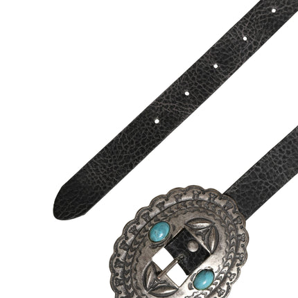 Cavalli Class Black Turquoise Leather Embellished Oval Buckle Belt
