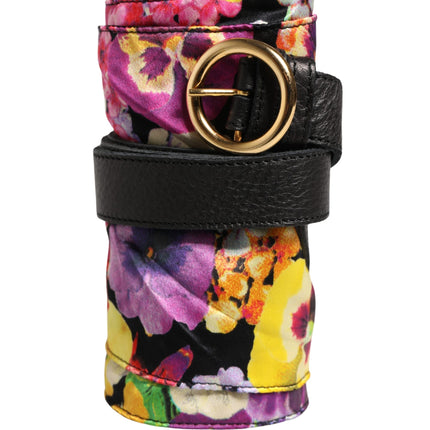 Cavalli Class Multicolor Floral Wide Waist Gold Metal Buckle Cintura Belt