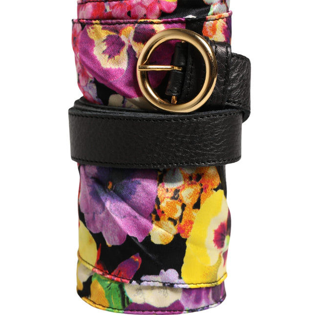 Cavalli Class Multicolor Floral Wide Waist Gold Metal Buckle Cintura Belt