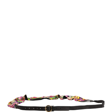 Cavalli Class Multicolor Floral Wide Waist Gold Metal Buckle Cintura Belt