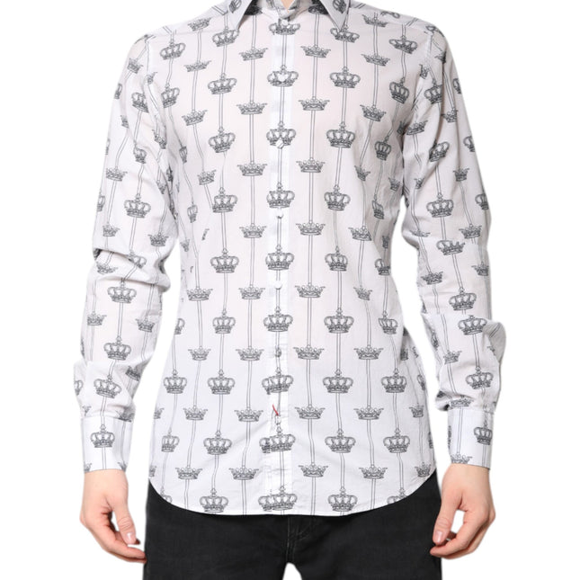 Dolce & Gabbana White GOLD Crown Cotton Dress Formal Shirt