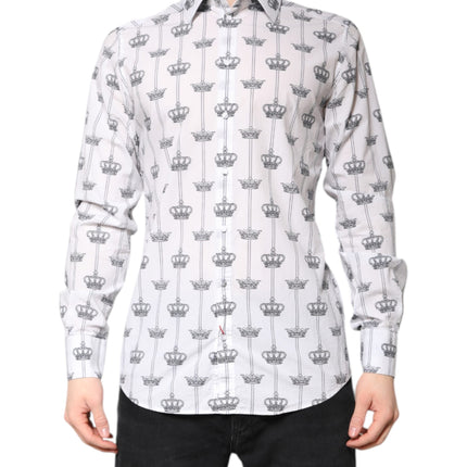 Dolce & Gabbana White GOLD Crown Cotton Dress Formal Shirt