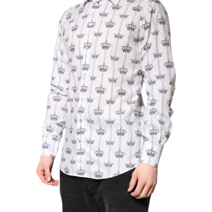 Dolce & Gabbana White GOLD Crown Cotton Dress Formal Shirt