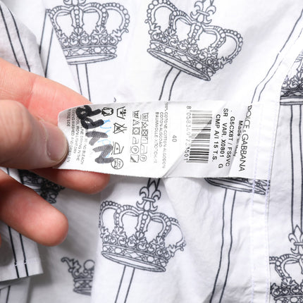 Dolce & Gabbana White GOLD Crown Cotton Dress Formal Shirt