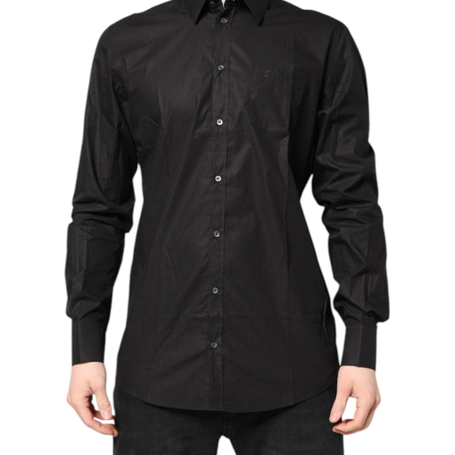 Dolce & Gabbana Black GOLD Cotton Collared Formal Dress Shirt