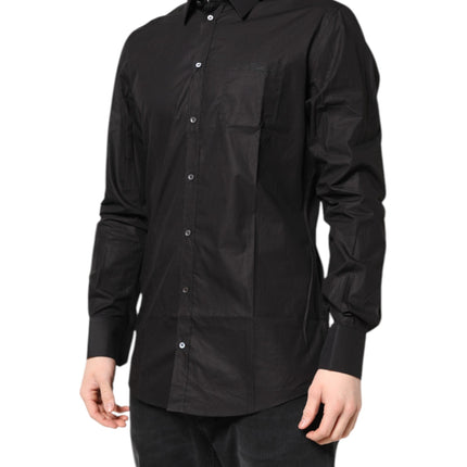 Dolce & Gabbana Black GOLD Cotton Collared Formal Dress Shirt